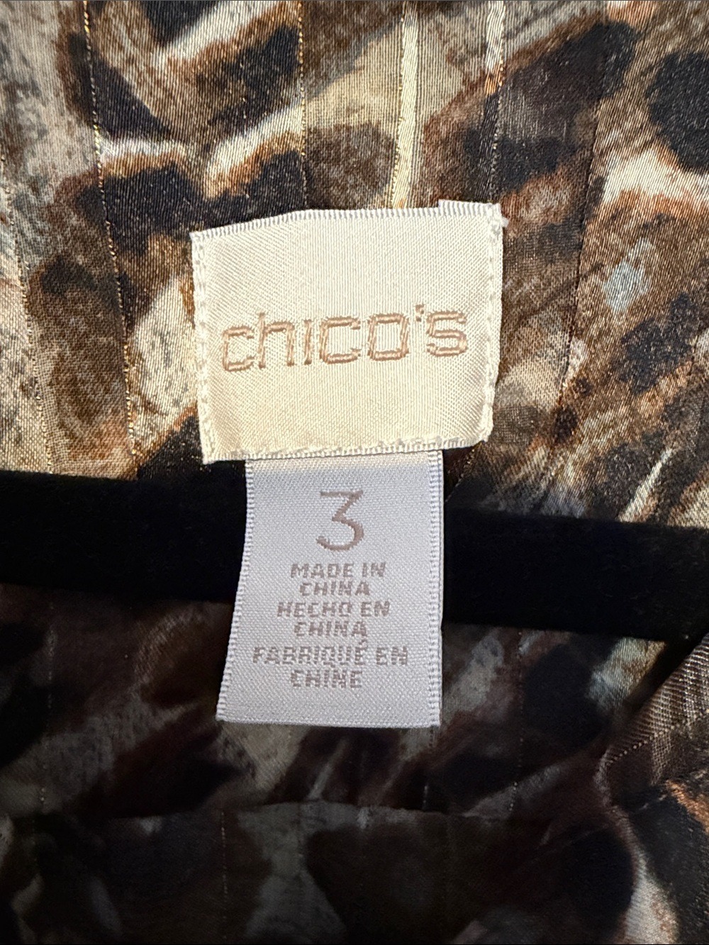 Chico’s Animal Print Tunic Top Size XL (3) Brown Black Button Front Sheer Blouse - Picture 3 of 10